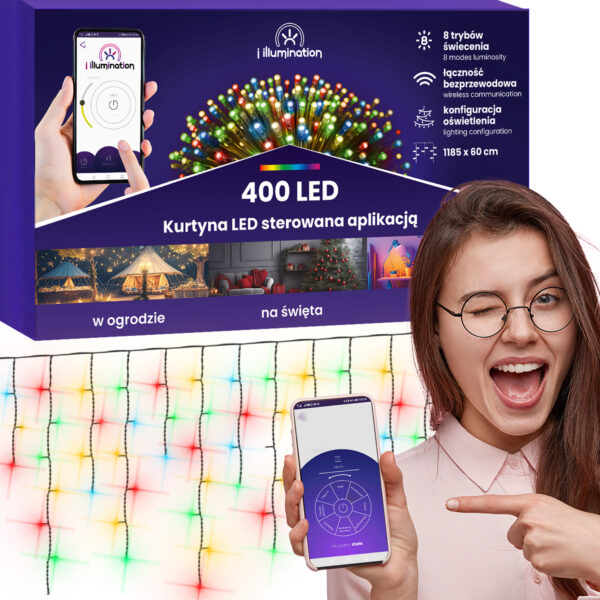 KURTYNA LED STEROWANA APLIKACJĄ 400 DIOD MULTIKOLOR