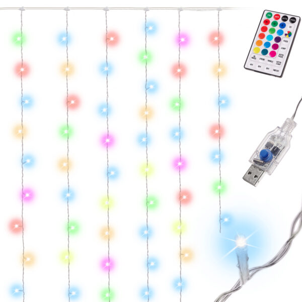 Kurtyna świetlna girlanda lampki LED 3x3m 200LED USB multikolor + pilot 16kolorów z pamięcią - obrazek 2