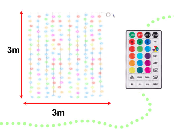 Kurtyna świetlna girlanda lampki LED 3x3m 200LED USB multikolor + pilot 16kolorów z pamięcią - obrazek 4